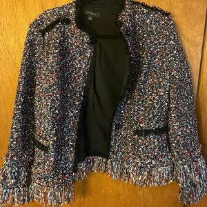 Ann Taylor Colorful Tweed Fringe Blazer